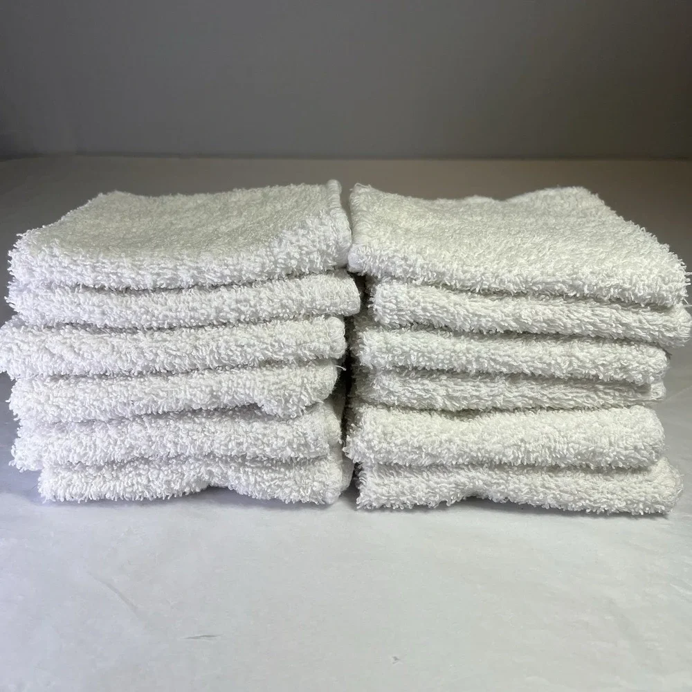 12 White Washcloths Terry‎ Face Towel Hand Cloth Spa Mainstay